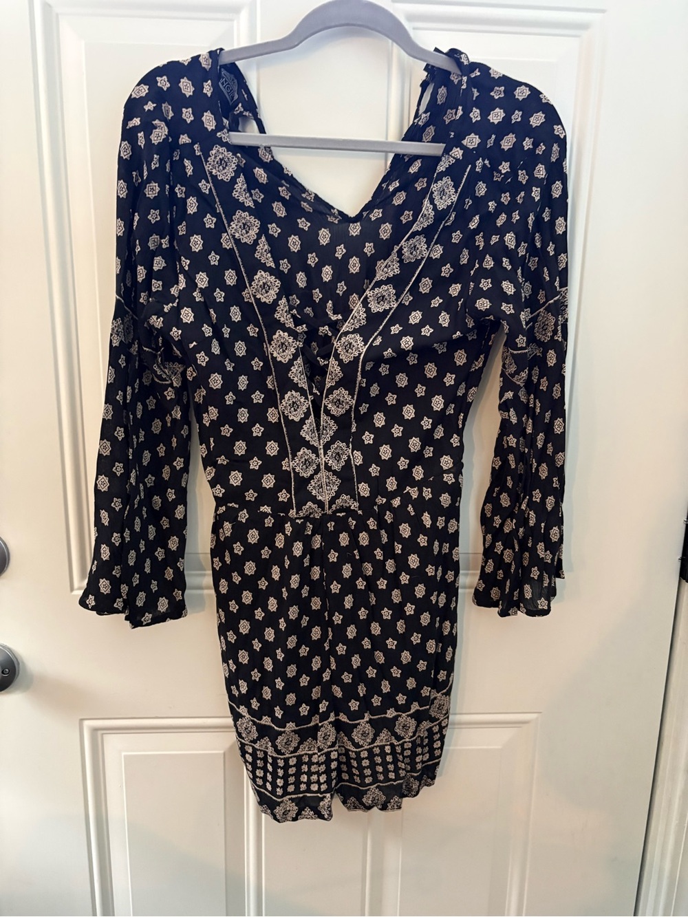 Angie Black and White Printed V-Neck Jumpsuit Romper